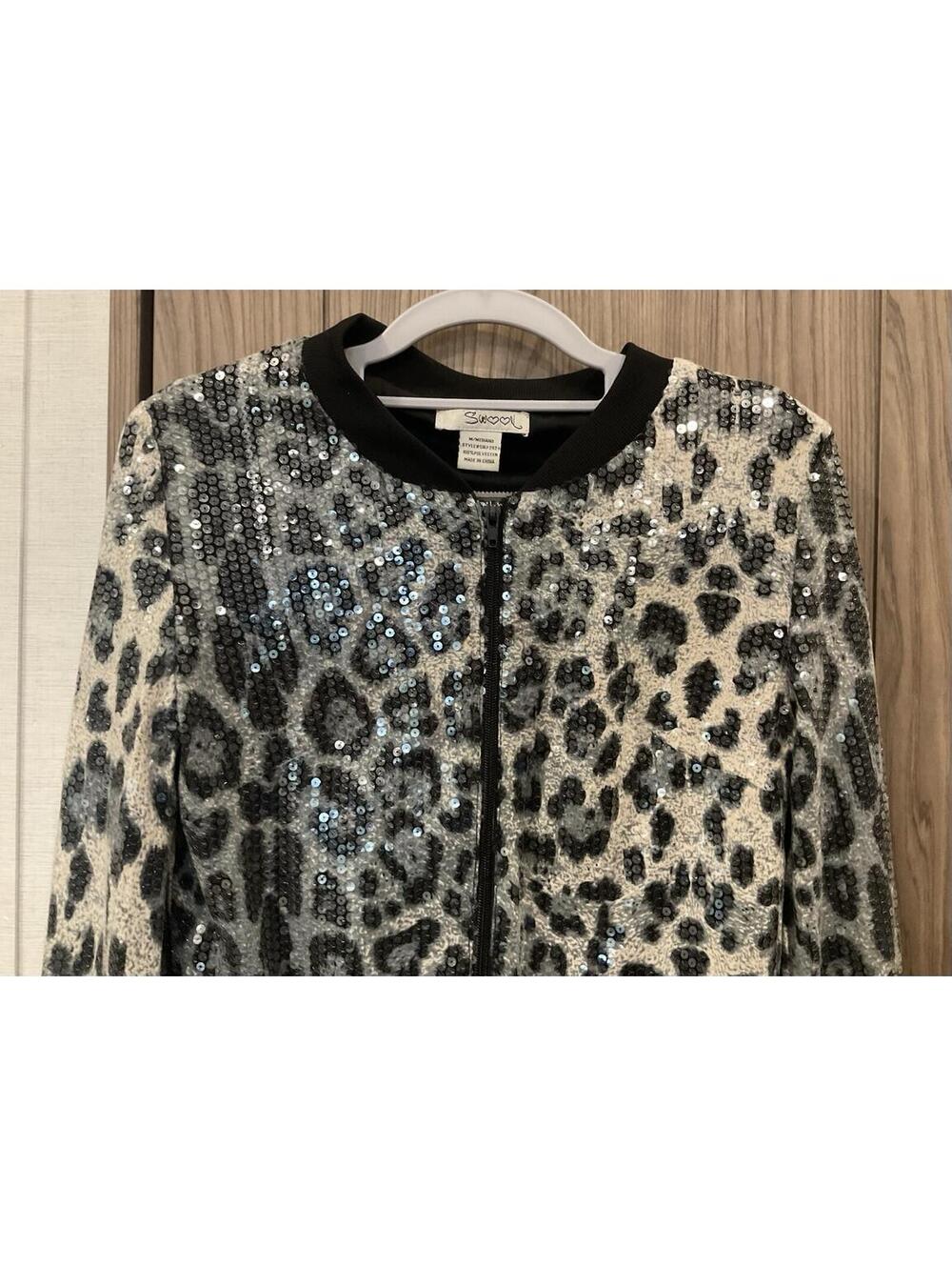 Swooh Womens zip up Sequin Animal Print Jacket Size M - Picture 3 of 6
